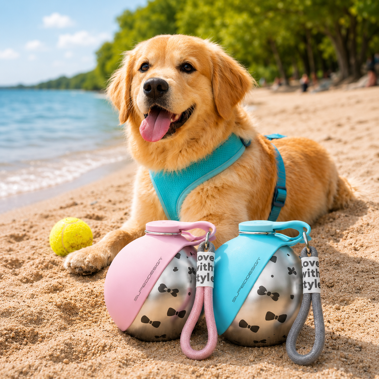 Gourde portable 2-en-1 pour chien -Idéale pour Promenade et Voyage