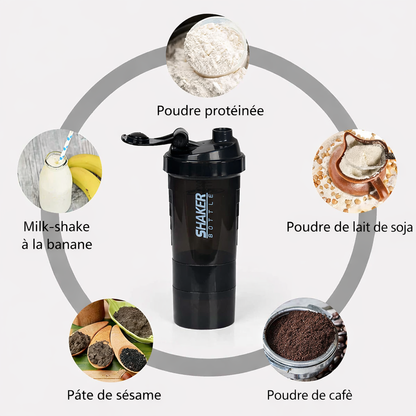 Shaker Protéine 3 Compartiments Portable