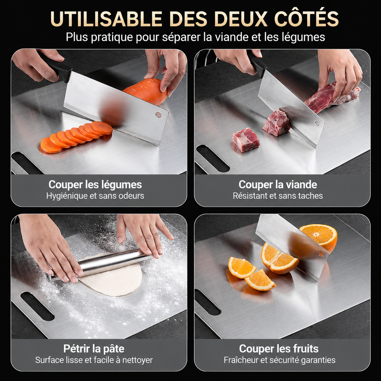 Lot de 2 Planches à Découper Inox Antidérapantes