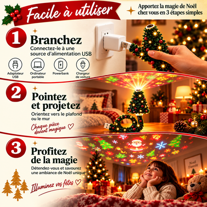 Projecteur de Noël USB en Forme de Sapin 6 Motifs Festifs