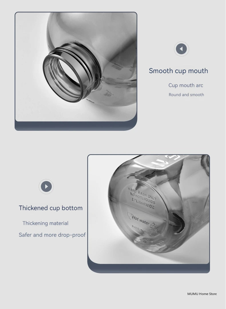 Bouteille d'Eau Sport 2.7L Grande Capacité - Gourde Fitness Gym