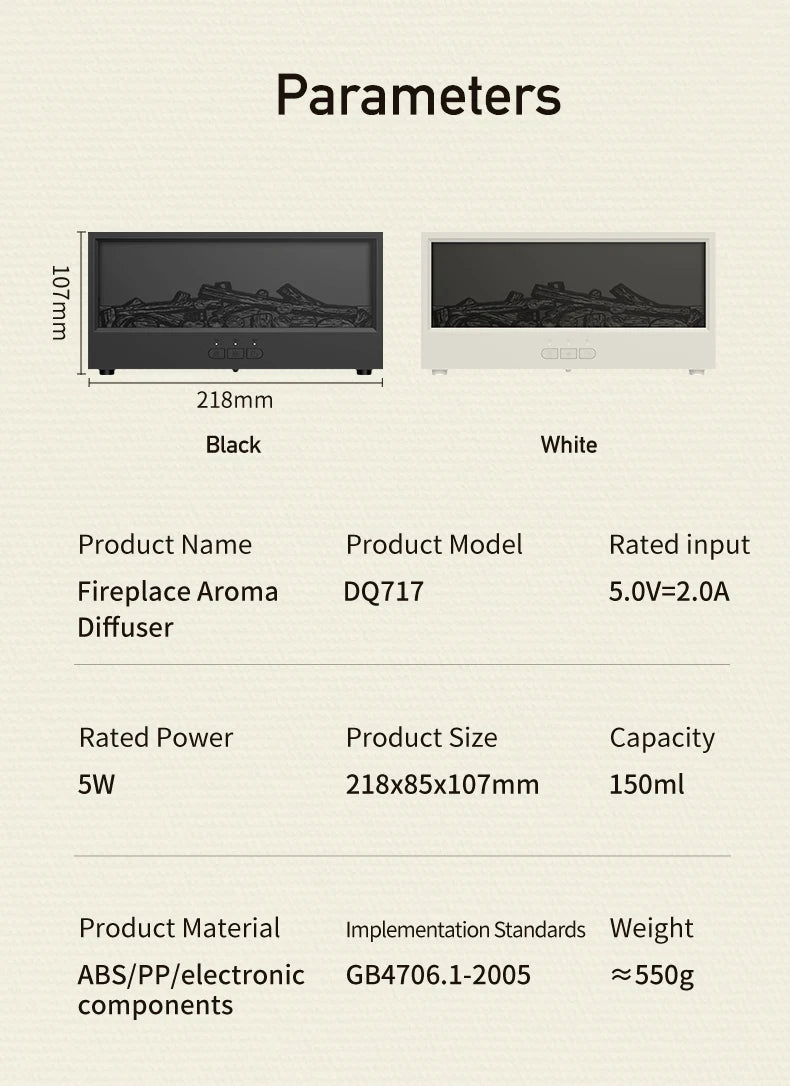 Humidificateur d’Air Effet Cheminée Sans Eau avec Télécommande et LED