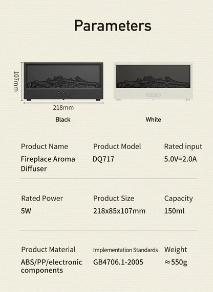 Humidificateur d’Air Effet Cheminée Sans Eau avec Télécommande et LED