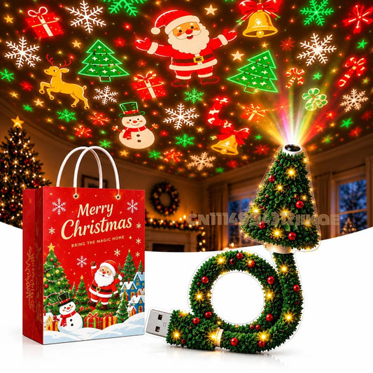 Projecteur de Noël USB en Forme de Sapin 6 Motifs Festifs
