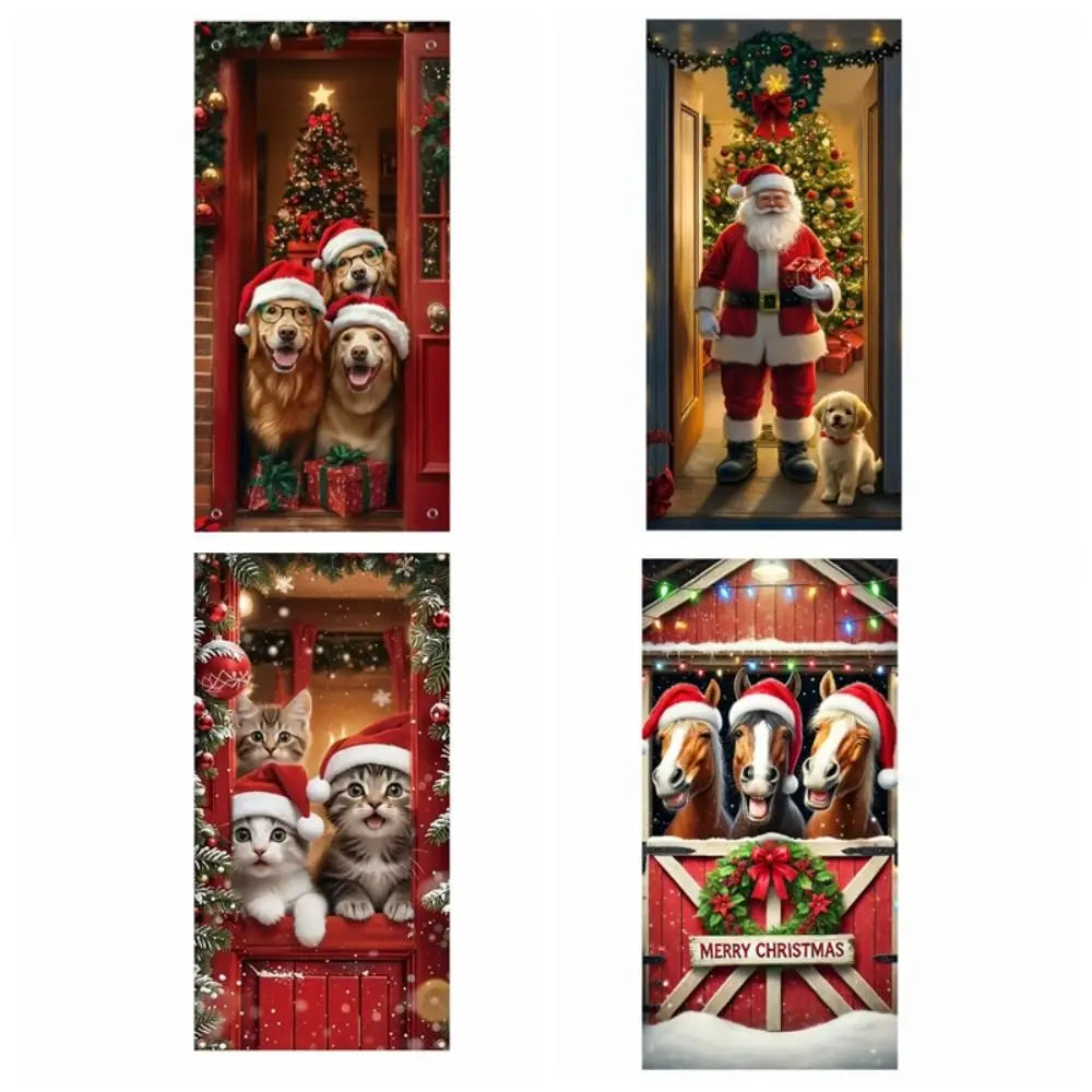 Décoration de porte de Noël avec animaux