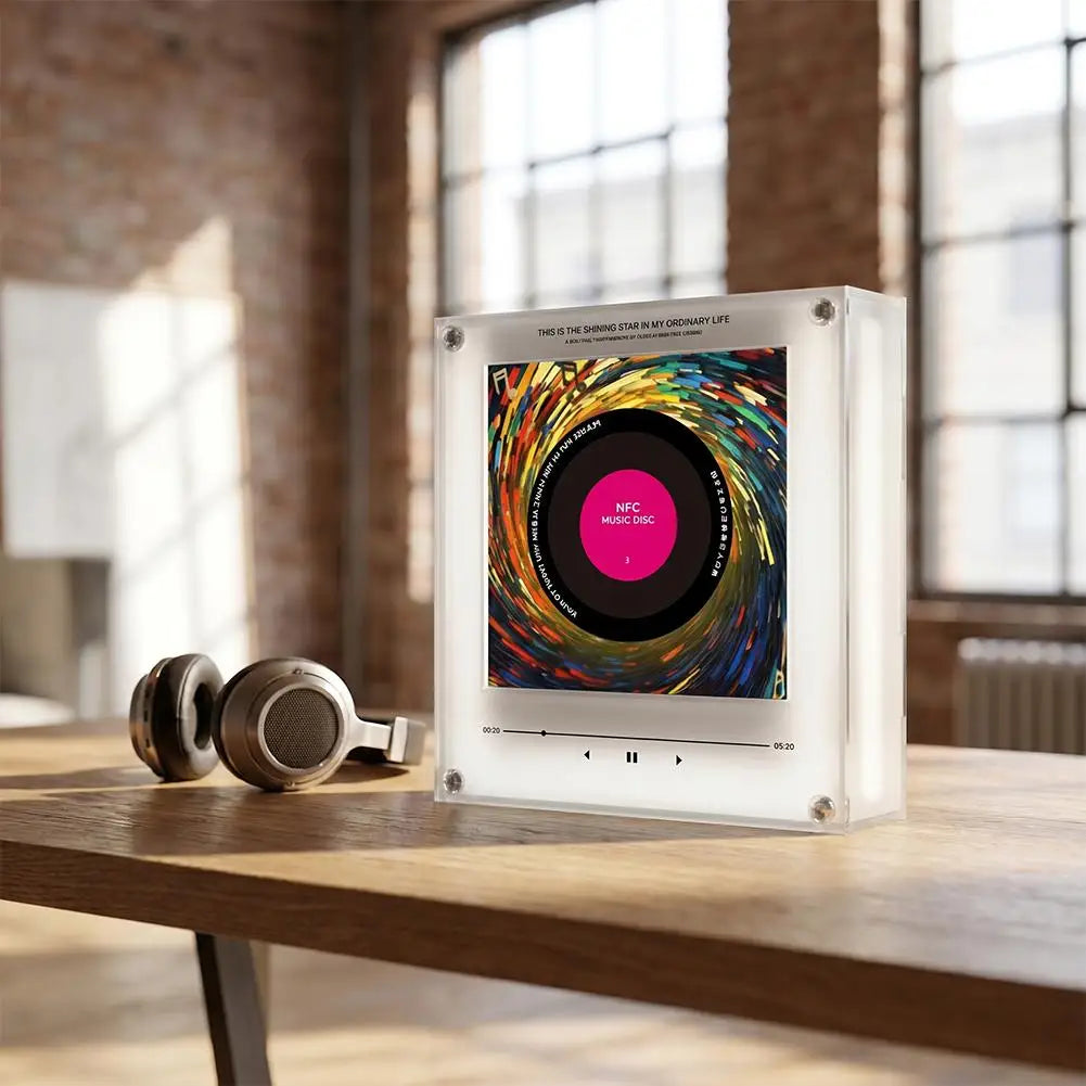 Magnet musical personnalisé avec éclairage LED chaleureux collé sur un frigo