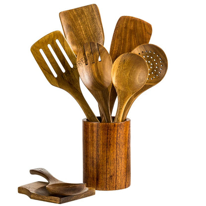 Set de 9 ustensiles en bois de teck