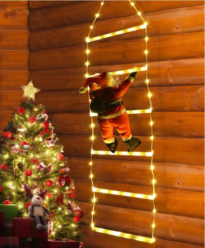 Père Noël lumineux sur échelle
