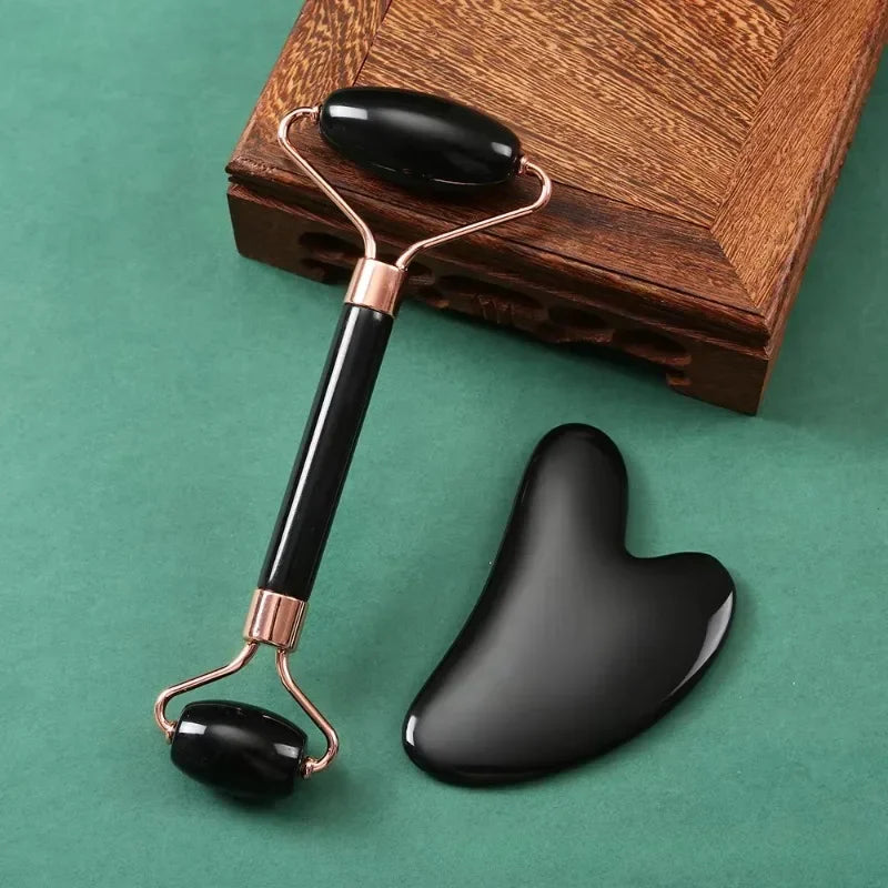 Massageur Facial Gua Sha Pierre Naturelle - Set Complet Visage Cou Corps