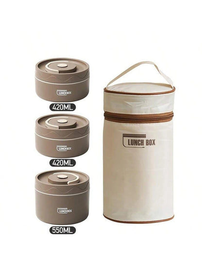 Set Bento Isotherme 3 Pièces Inox Micro-ondes