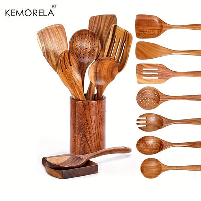 Set de 9 ustensiles en bois de teck